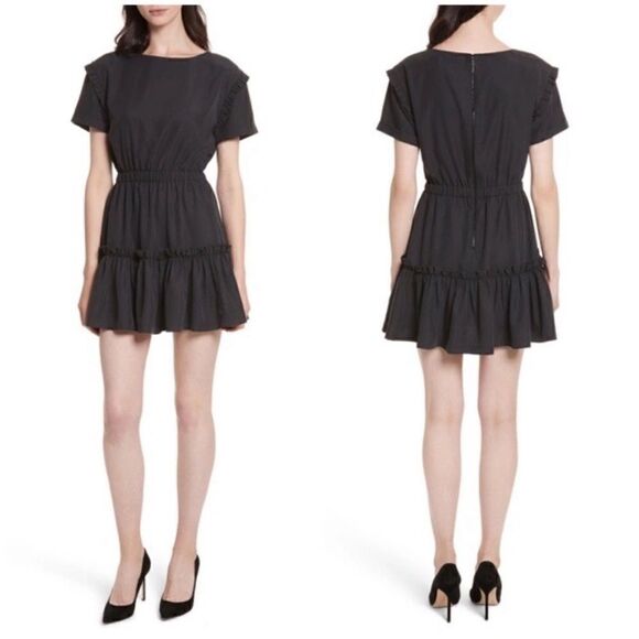 Alice + Olivia Garner Mini Black Dress Ruffle Size 2 - Picture 4 of 8